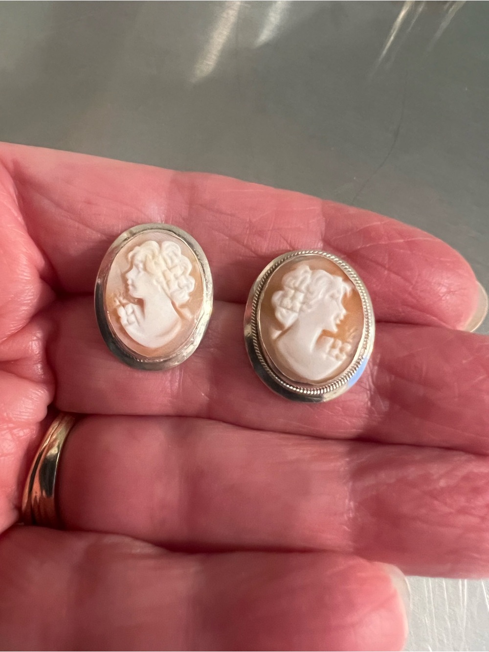 Vintage Style Pink Cameo Sterling Silver Stud Earrings - Women's Jewelry